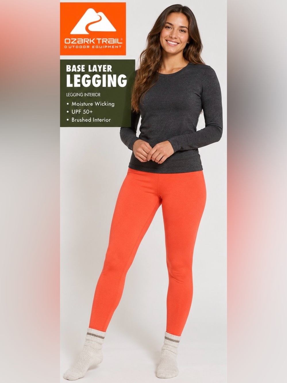 Ozark Trail Women's Warmest Fleece Thermal Leggings Coral Zest L NWT
